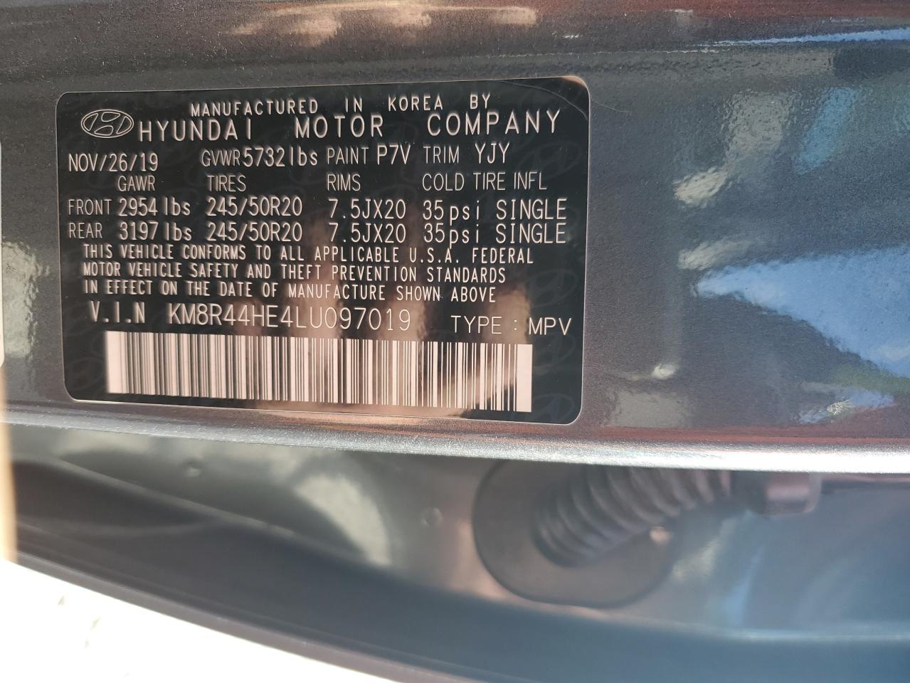 2020 Hyundai Palisade Sel VIN: KM8R44HE4LU097019 Lot: 87433335