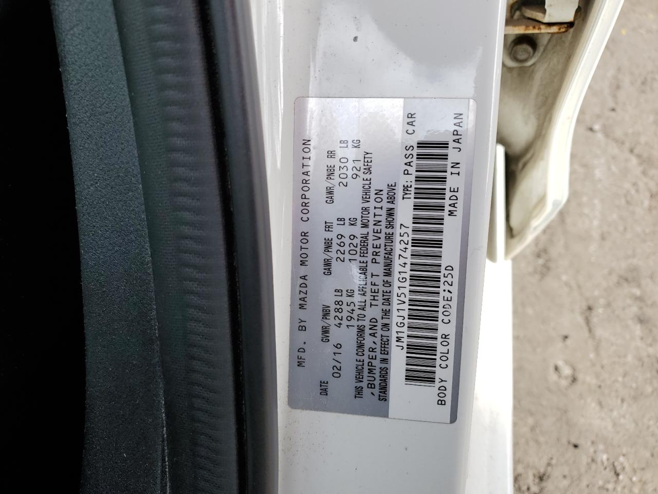 2016 Mazda 6 Touring VIN: JM1GJ1V51G1474257 Lot: 89625915