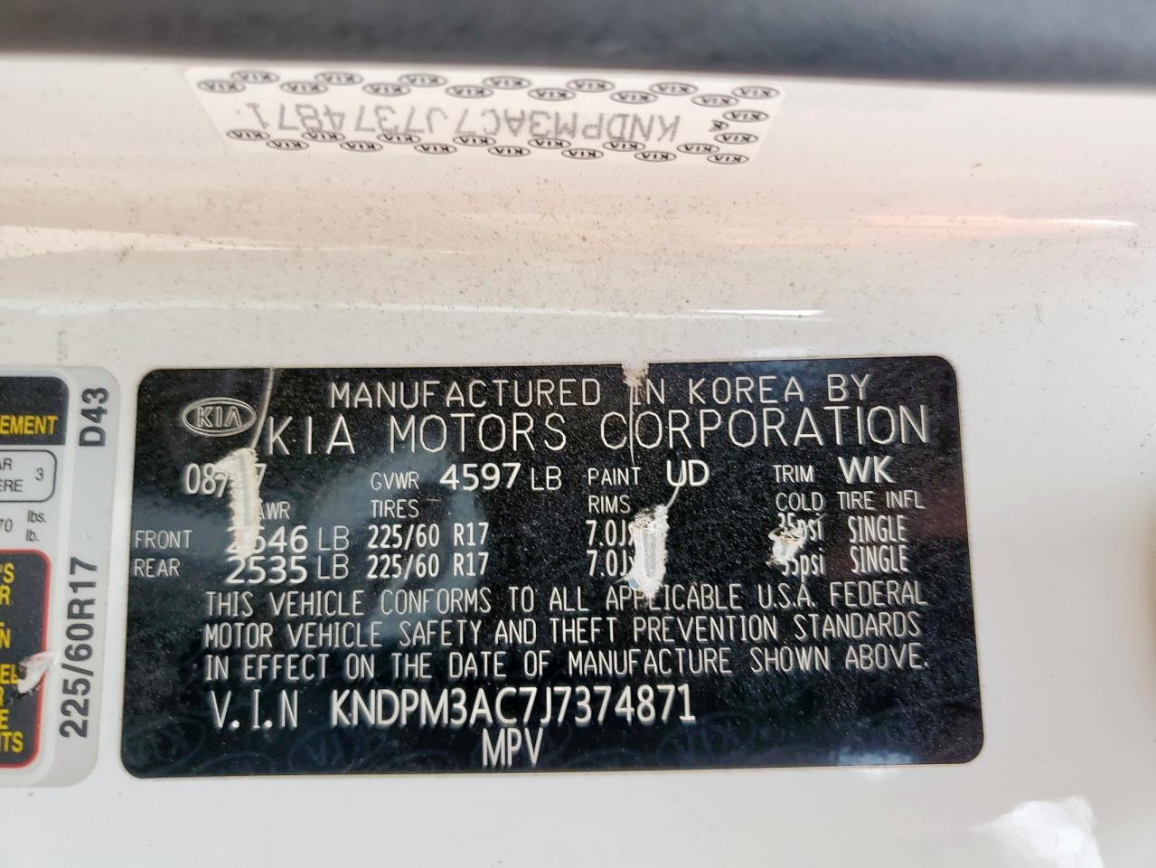 2018 Kia Sportage Lx VIN: KNDPM3AC7J7374871 Lot: 85381245