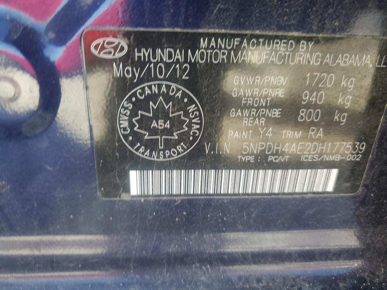 2013 Hyundai Elantra Gls VIN: 5NPDH4AE2DH177539 Lot: 85481935