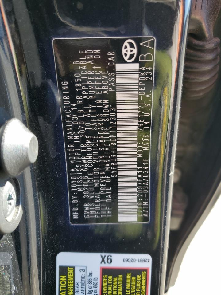 2014 Toyota Corolla L VIN: 5YFBURHE8EP112303 Lot: 84981575