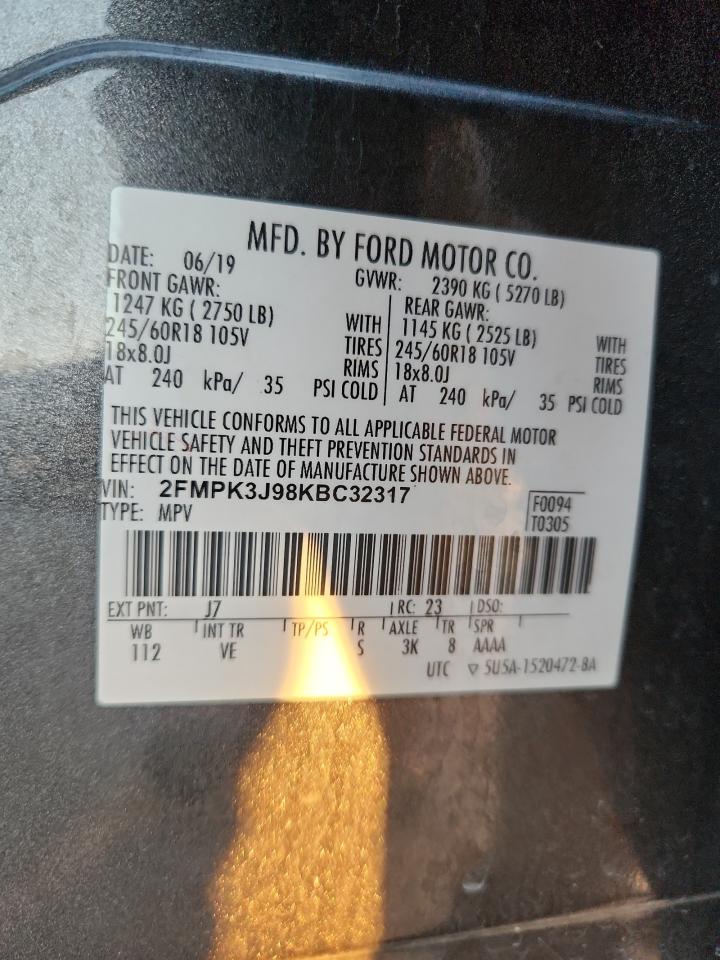 2019 Ford Edge Sel VIN: 2FMPK3J98KBC32317 Lot: 82501815