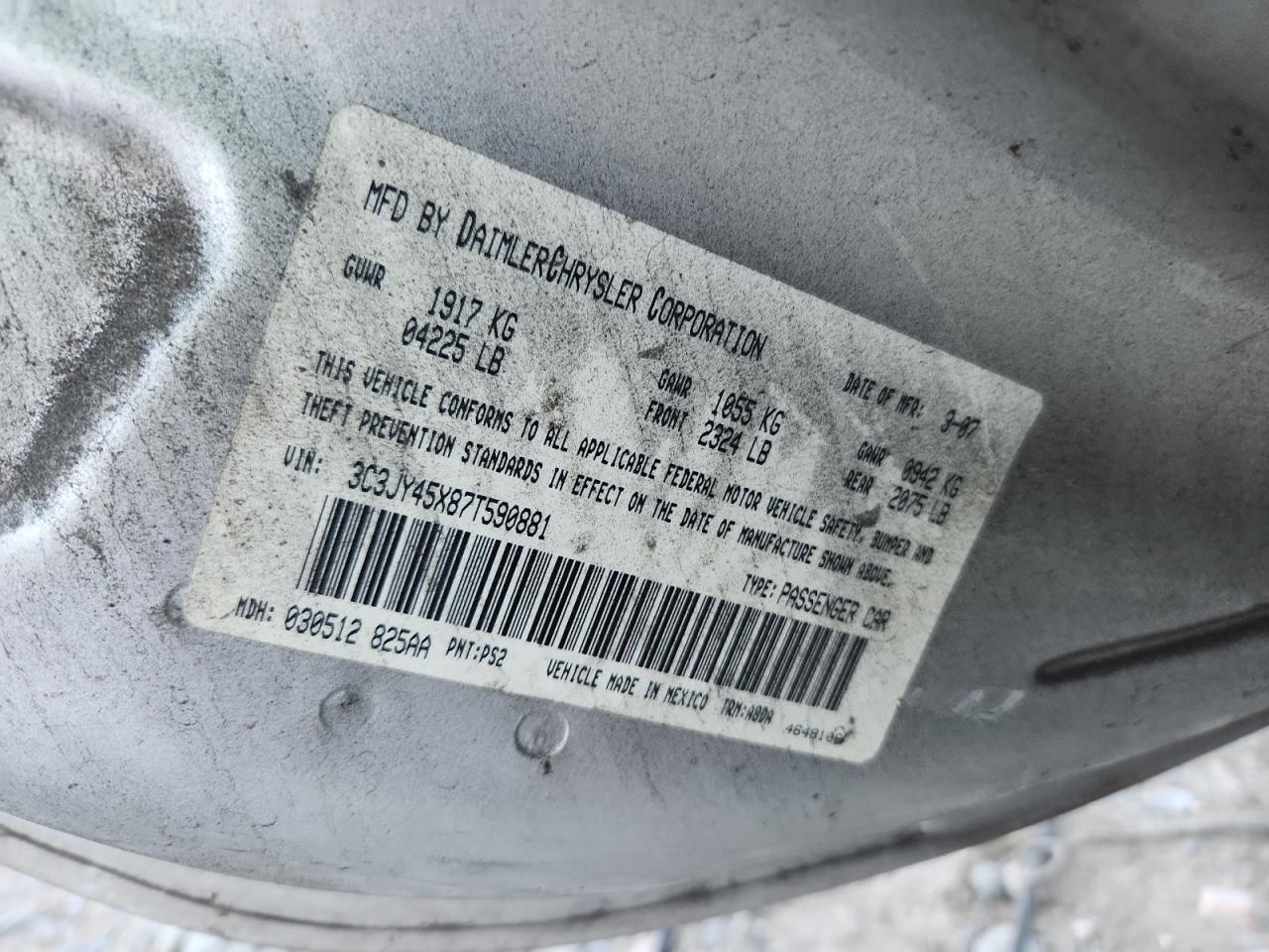 2007 Chrysler Pt Cruiser VIN: 3C3JY45X87T590881 Lot: 90873345