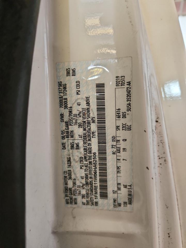 2006 Ford Econoline E150 Wagon VIN: 1FMRE11W06HA62506 Lot: 87393225