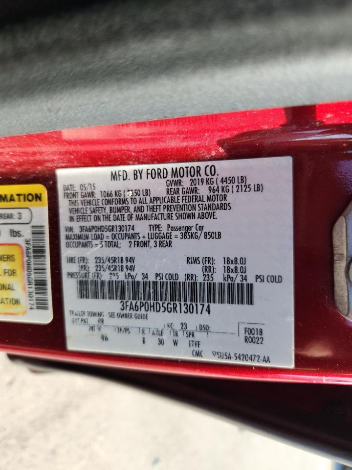 2016 Ford Fusion Se VIN: 3FA6P0HD5GR130174 Lot: 87085095