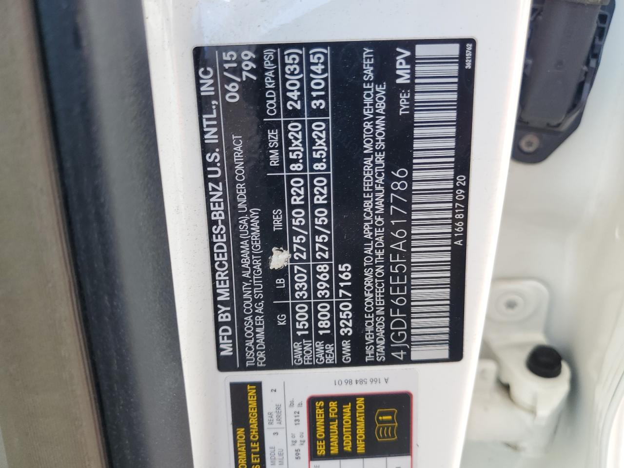 2015 Mercedes-Benz Gl 450 4Matic VIN: 4JGDF6EE5FA617786 Lot: 86055615