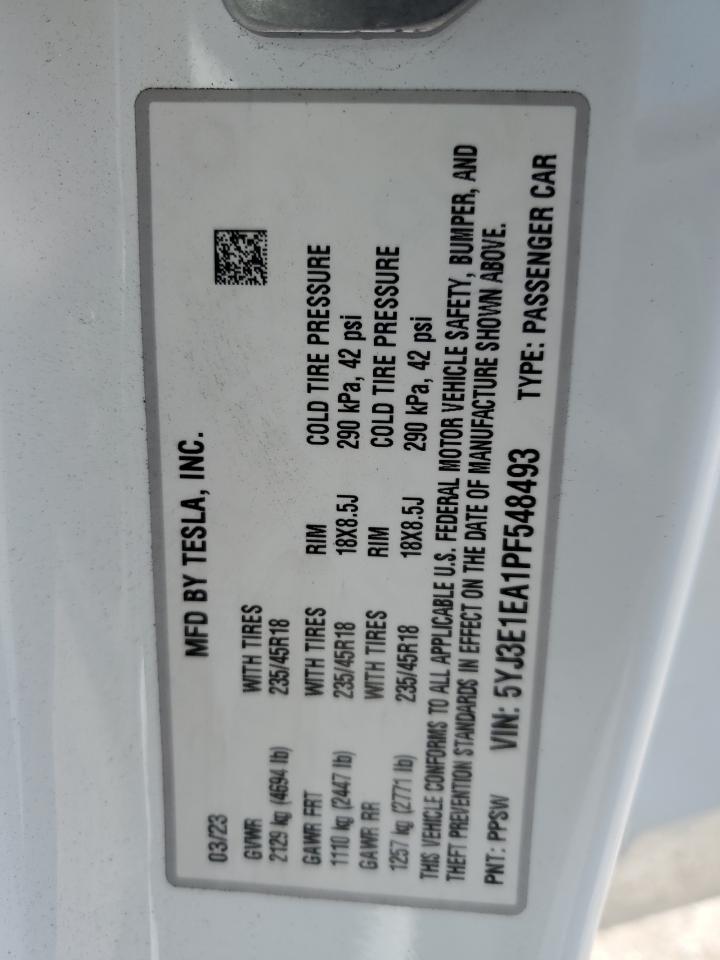 2023 Tesla Model 3 VIN: 5YJ3E1EA1PF548493 Lot: 86283155