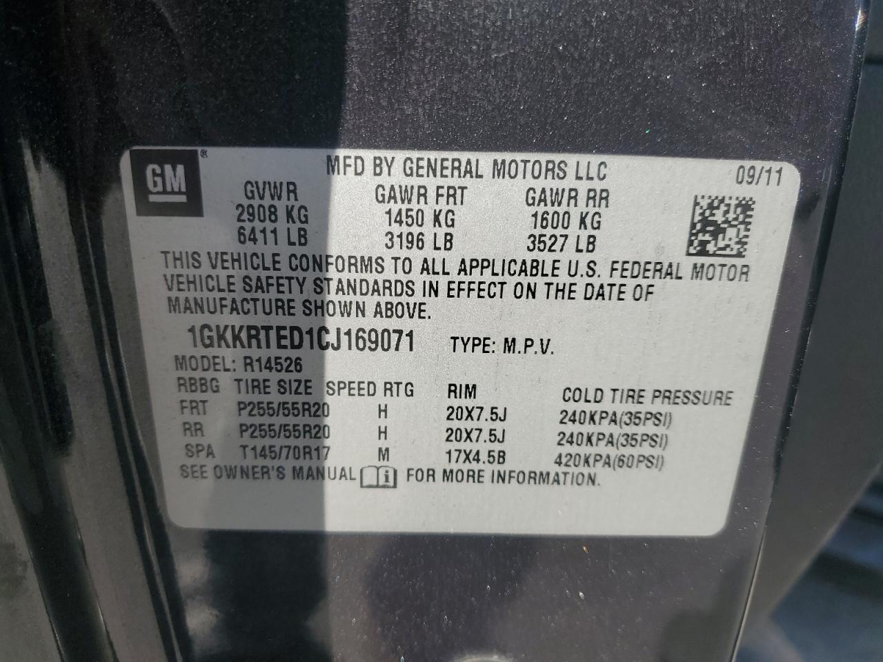 2012 GMC Acadia Denali VIN: 1GKKRTED1CJ169071 Lot: 82667535