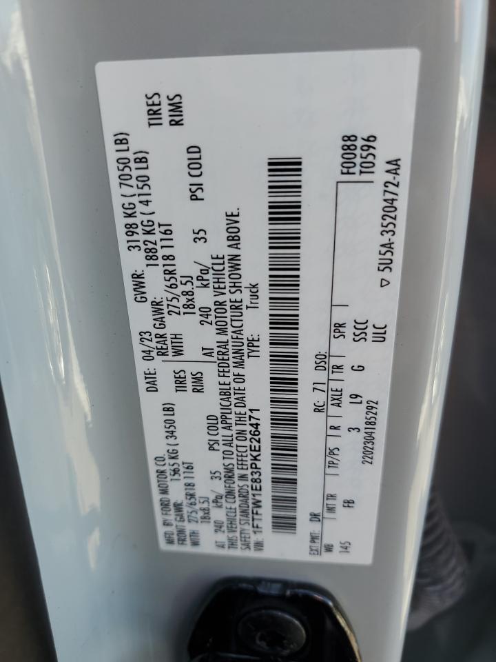 2023 Ford F150 Supercrew VIN: 1FTFW1E83PKE26471 Lot: 84623525