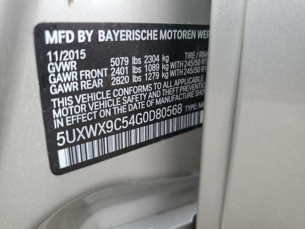 2016 BMW X3 xDrive28I VIN: 5UXWX9C54G0D80568 Lot: 85657745