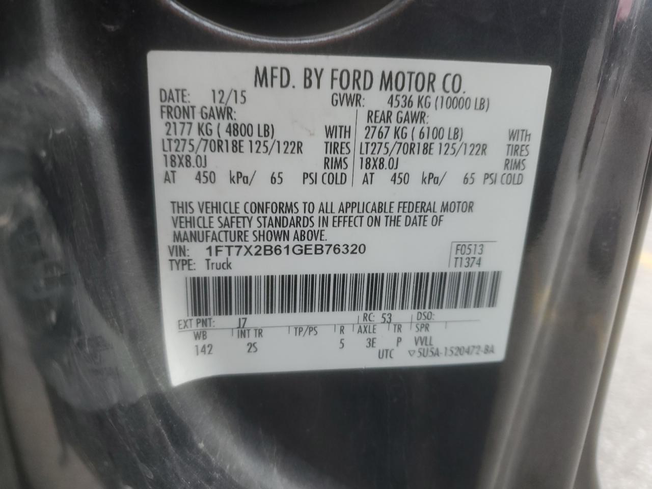 2016 Ford F250 Super Duty VIN: 1FT7X2B61GEB76320 Lot: 90264595