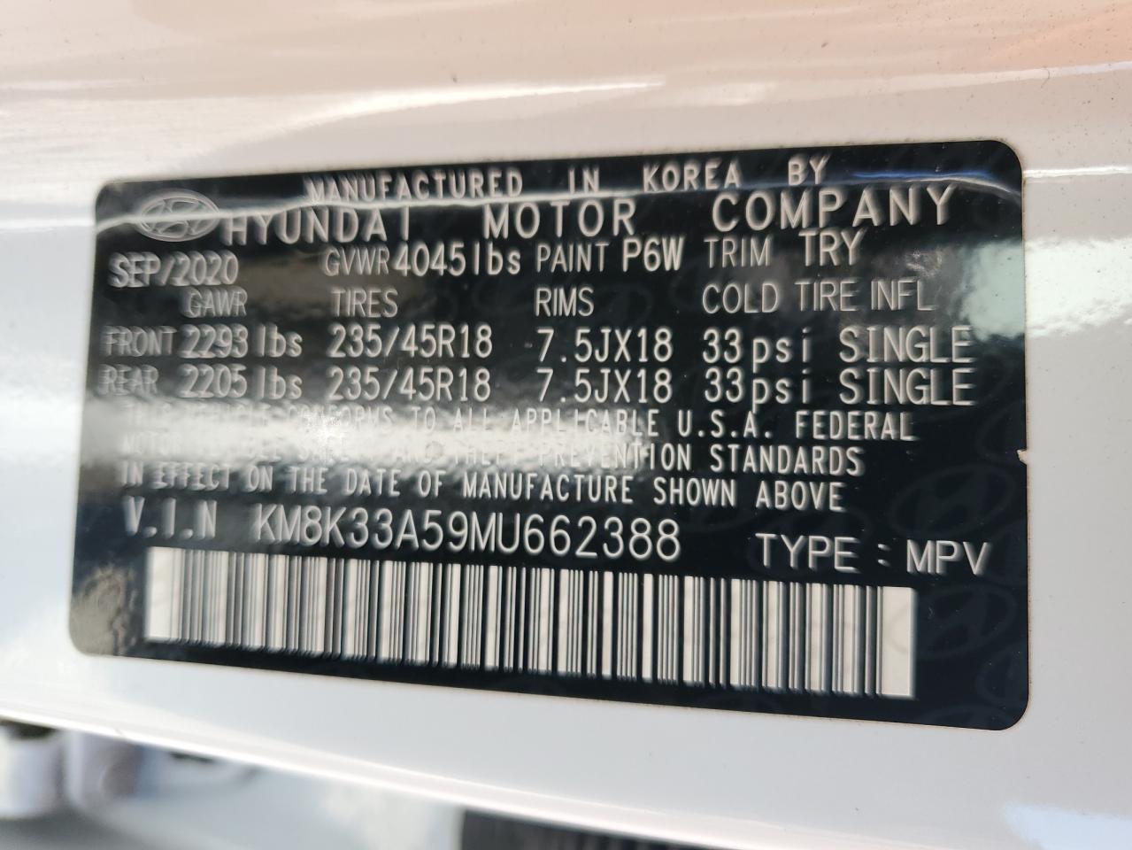 2021 Hyundai Kona Limited VIN: KM8K33A59MU662388 Lot: 84836905