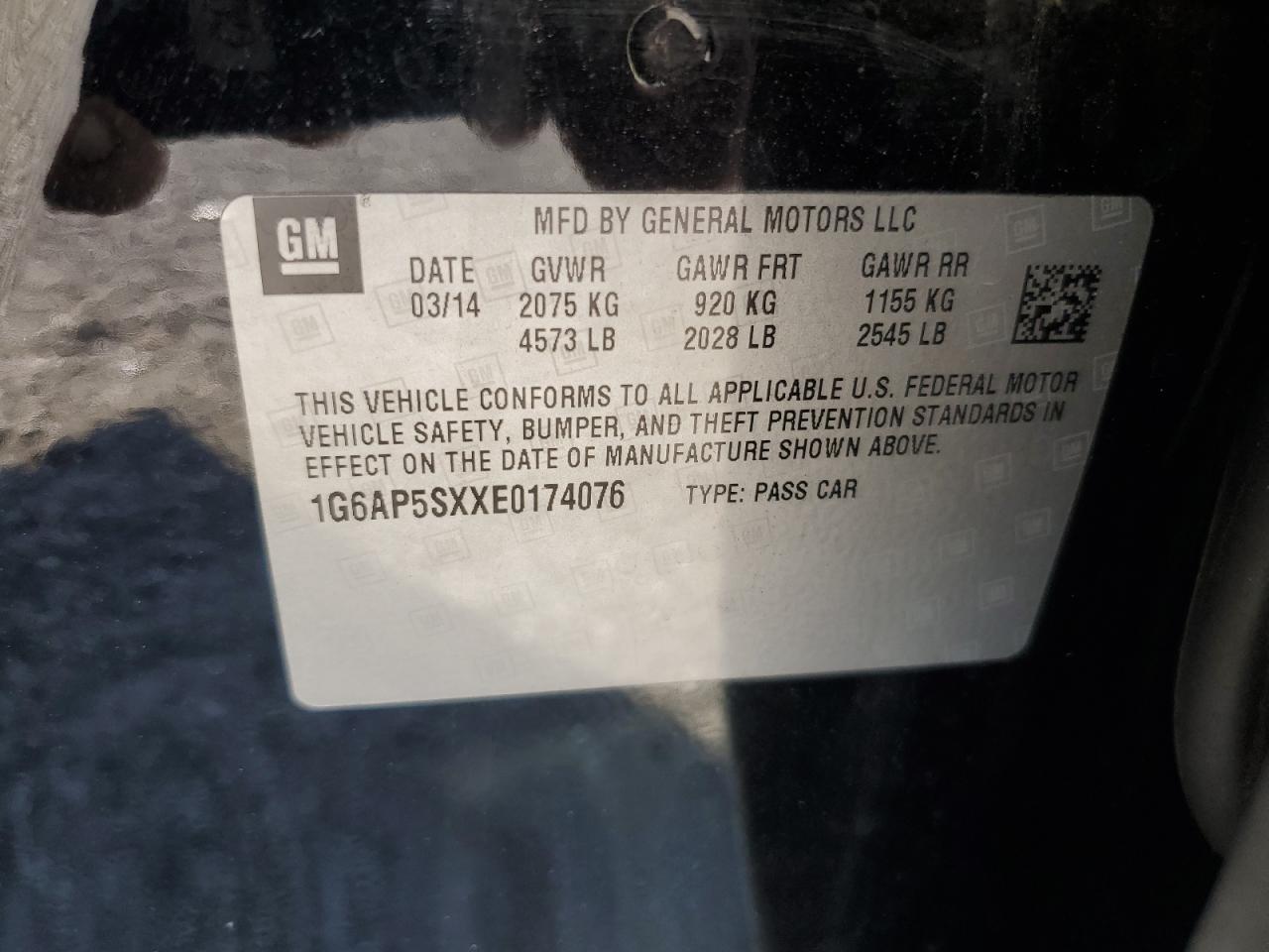 2014 Cadillac Cts VIN: 1G6AP5SXXE0174076 Lot: 84995265