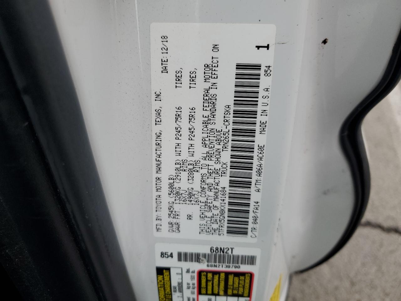 2019 Toyota Tacoma Access Cab VIN: 5TFRX5GN8KX141684 Lot: 81994155