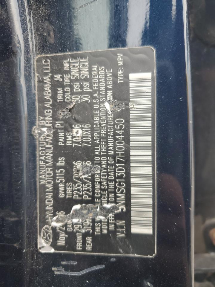 2007 Hyundai Santa Fe Gls VIN: 5NMSG13D17H004450 Lot: 86251075