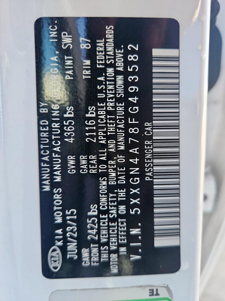 2015 Kia Optima Ex VIN: 5XXGN4A78FG493582 Lot: 85690755