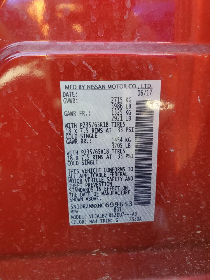 2017 Nissan Pathfinder S VIN: 5N1DR2MNXHC699653 Lot: 90880085