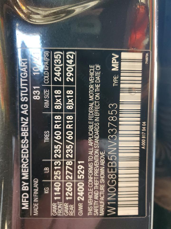 2022 Mercedes-Benz Glc 300 4Matic VIN: W1N0G8EB5NV337853 Lot: 87262355