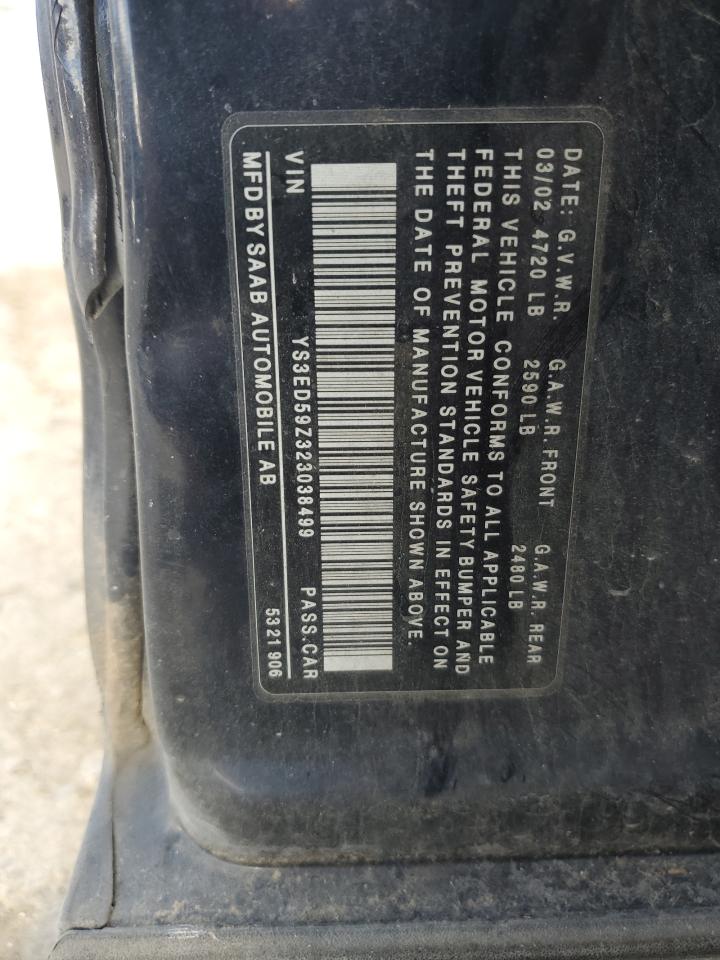 2002 Saab 9-5 Arc VIN: YS3ED59Z323038499 Lot: 89801005