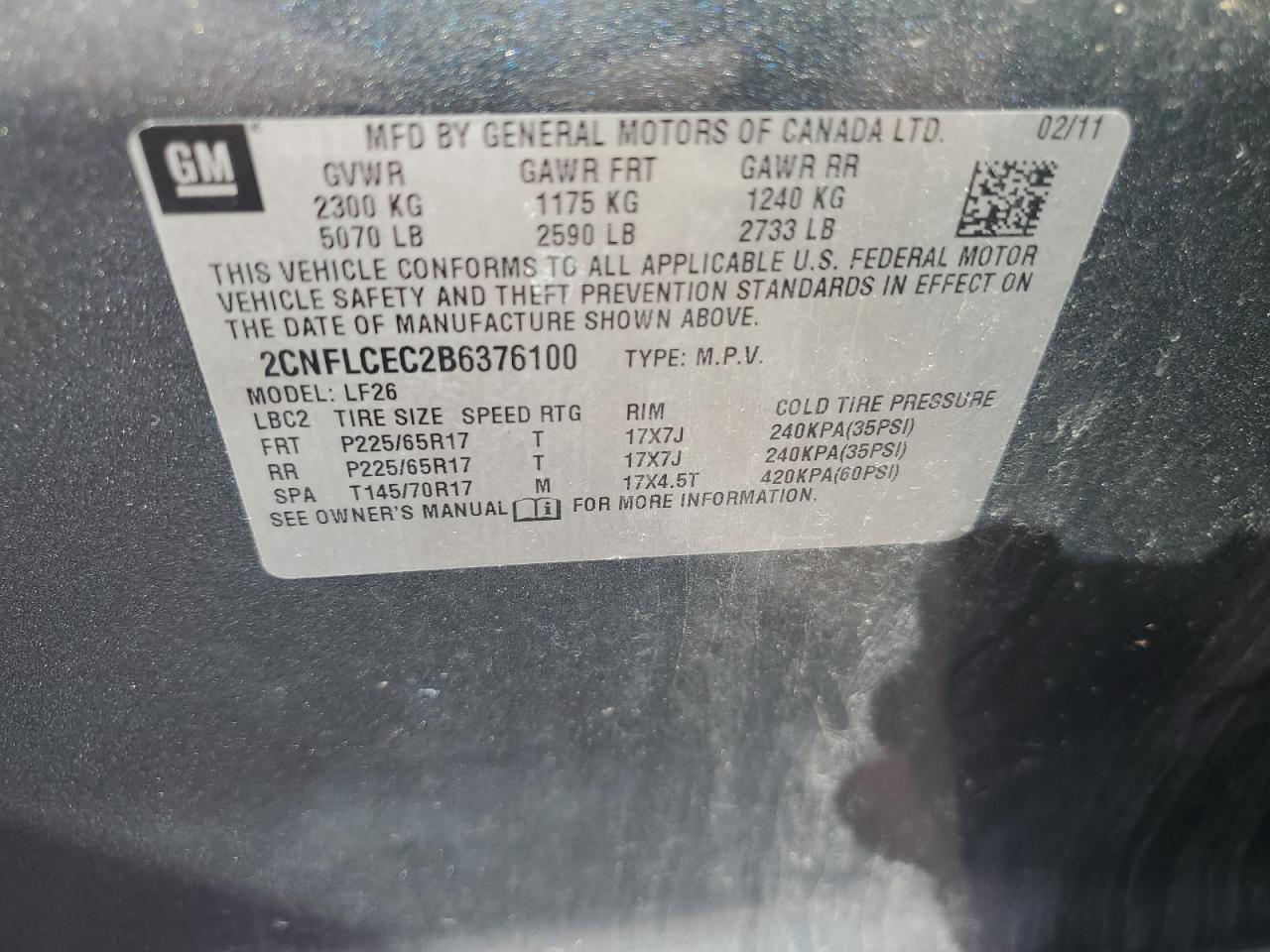 2011 Chevrolet Equinox Ls VIN: 2CNFLCEC2B6376100 Lot: 82438945