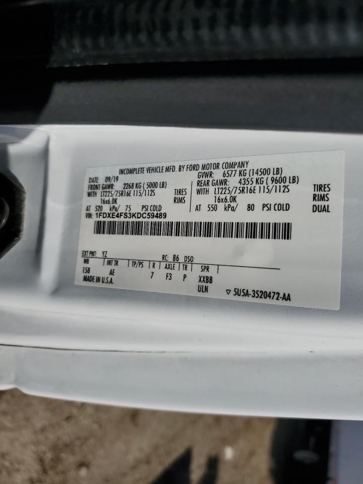 2019 Ford Econoline E450 Super Duty Cutaway Van VIN: 1FDXE4FS3KDC59489 Lot: 84442855