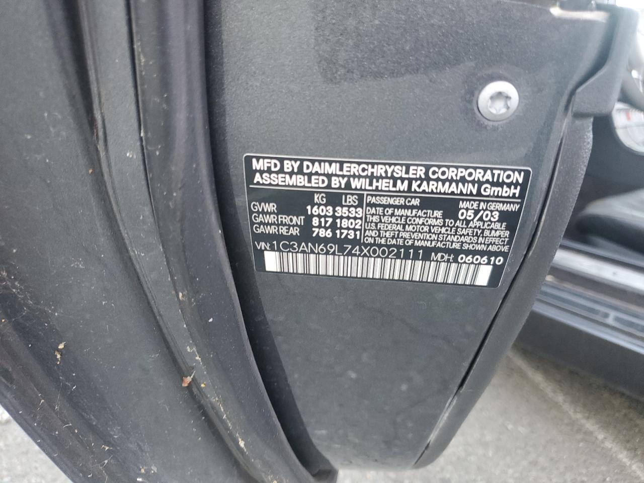 2004 Chrysler Crossfire Limited VIN: 1C3AN69L74X002111 Lot: 90366085