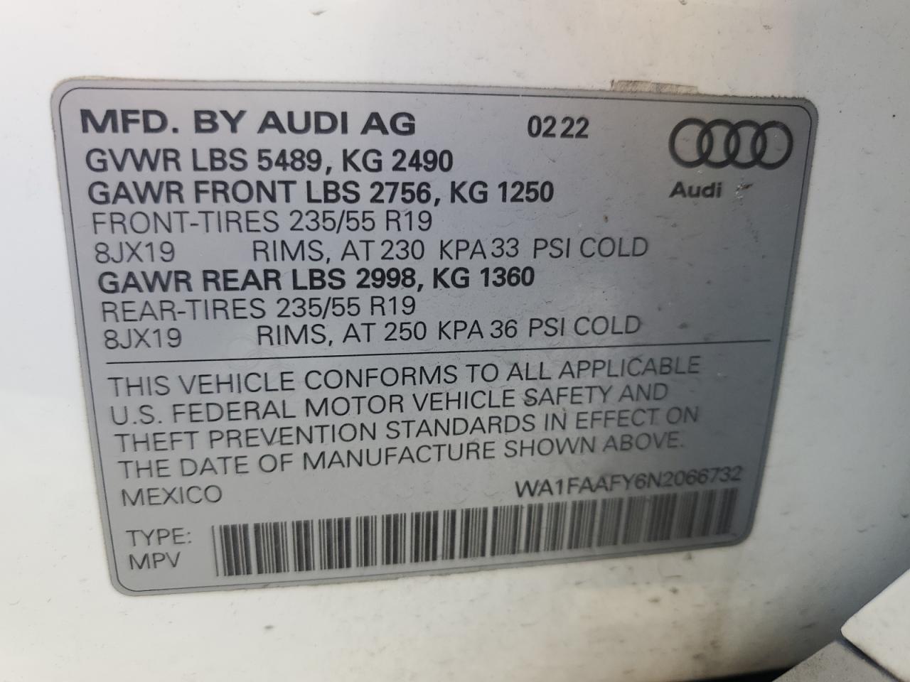 2022 Audi Q5 Prestige 45 VIN: WA1FAAFY6N2066732 Lot: 87424005