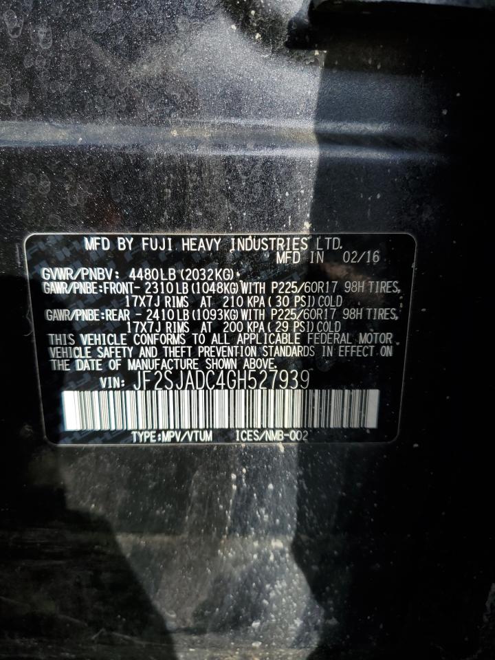 2016 Subaru Forester 2.5I Premium VIN: JF2SJADC4GH527939 Lot: 84960225