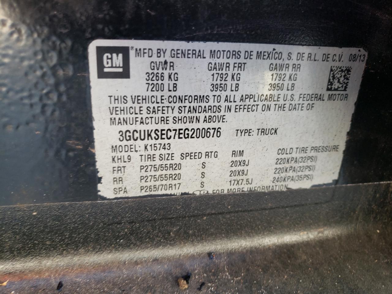 2014 Chevrolet Silverado K1500 Ltz VIN: 3GCUKSEC7EG200676 Lot: 86239055