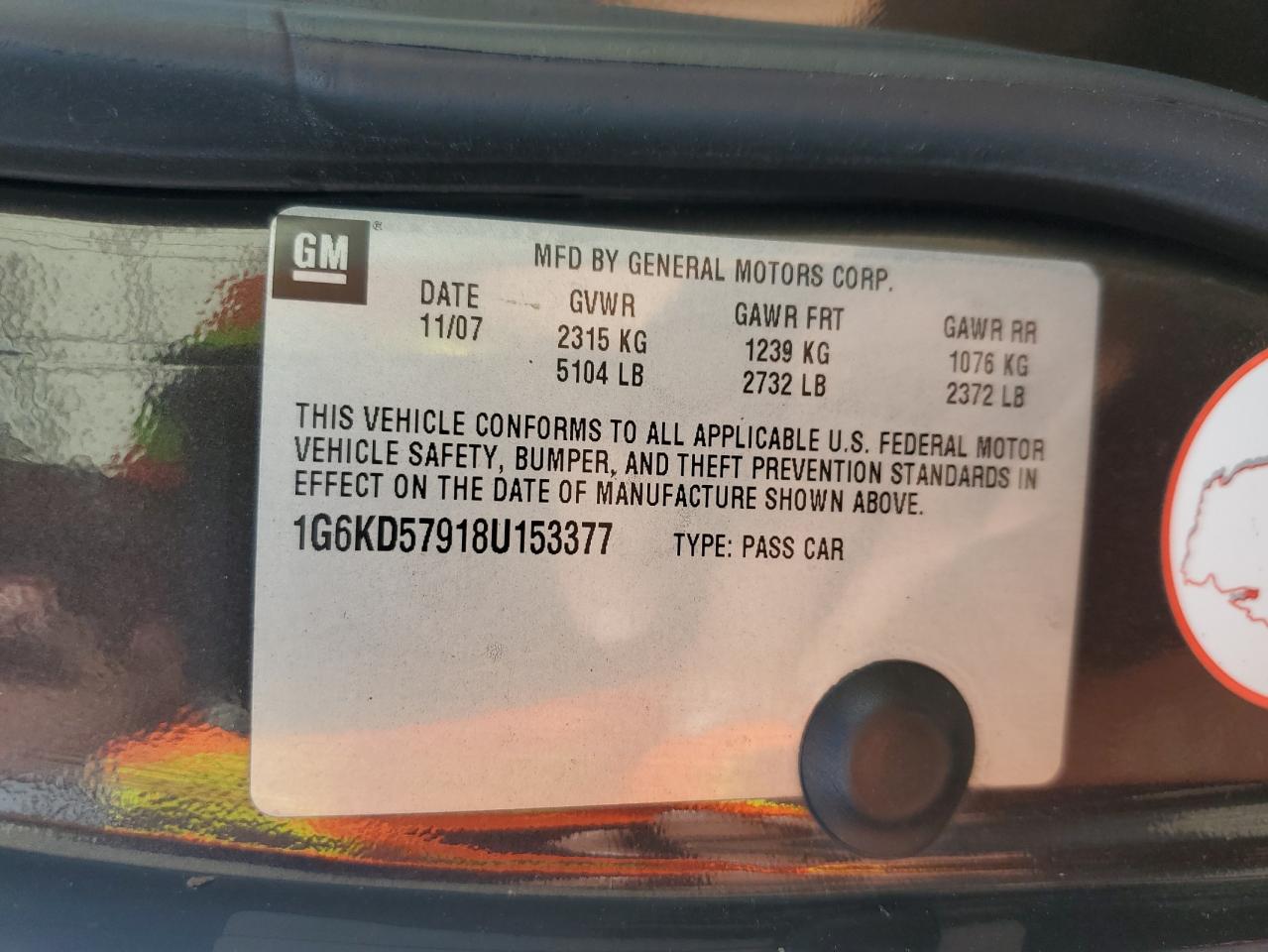 2008 Cadillac Dts VIN: 1G6KD57918U153377 Lot: 84911745