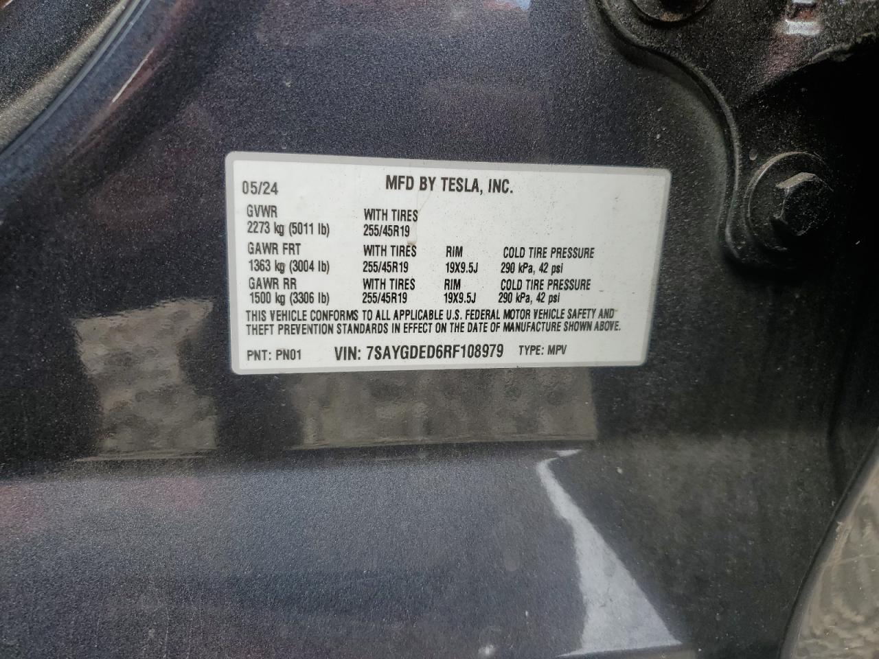 2024 Tesla Model Y VIN: 7SAYGDED6RF108979 Lot: 84653485