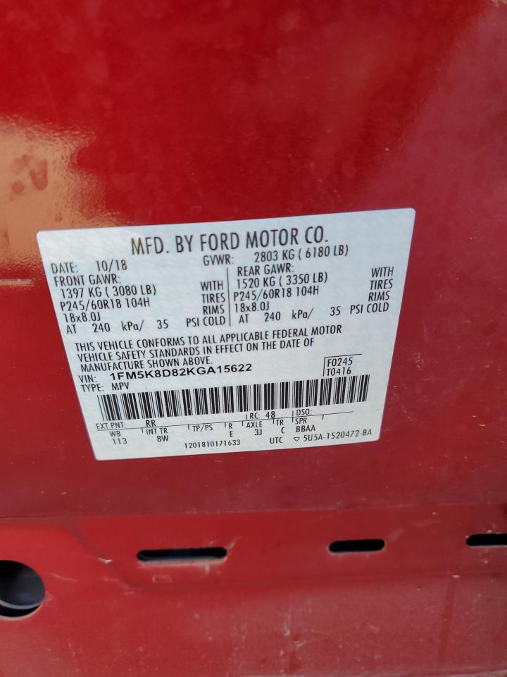 2019 Ford Explorer Xlt VIN: 1FM5K8D82KGA15622 Lot: 82314165