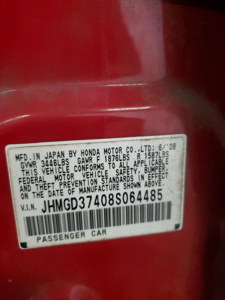 2008 Honda Fit VIN: JHMGD37408S064485 Lot: 84993545