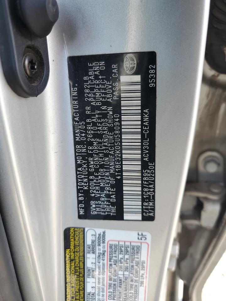 2005 Toyota Camry Le VIN: 4T1BE32K05U580940 Lot: 82321675