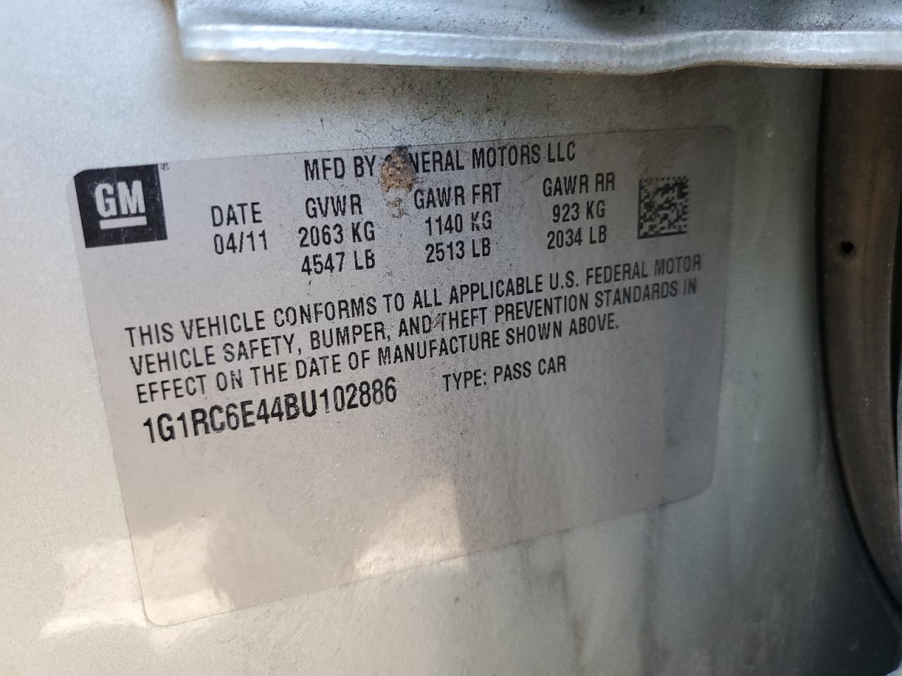 2011 Chevrolet Volt VIN: 1G1RC6E44BU102886 Lot: 86185445