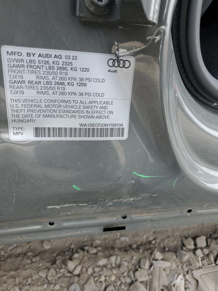 2022 Audi Q3 Premium S Line 45 VIN: WA1DECF33N1109134 Lot: 85837585