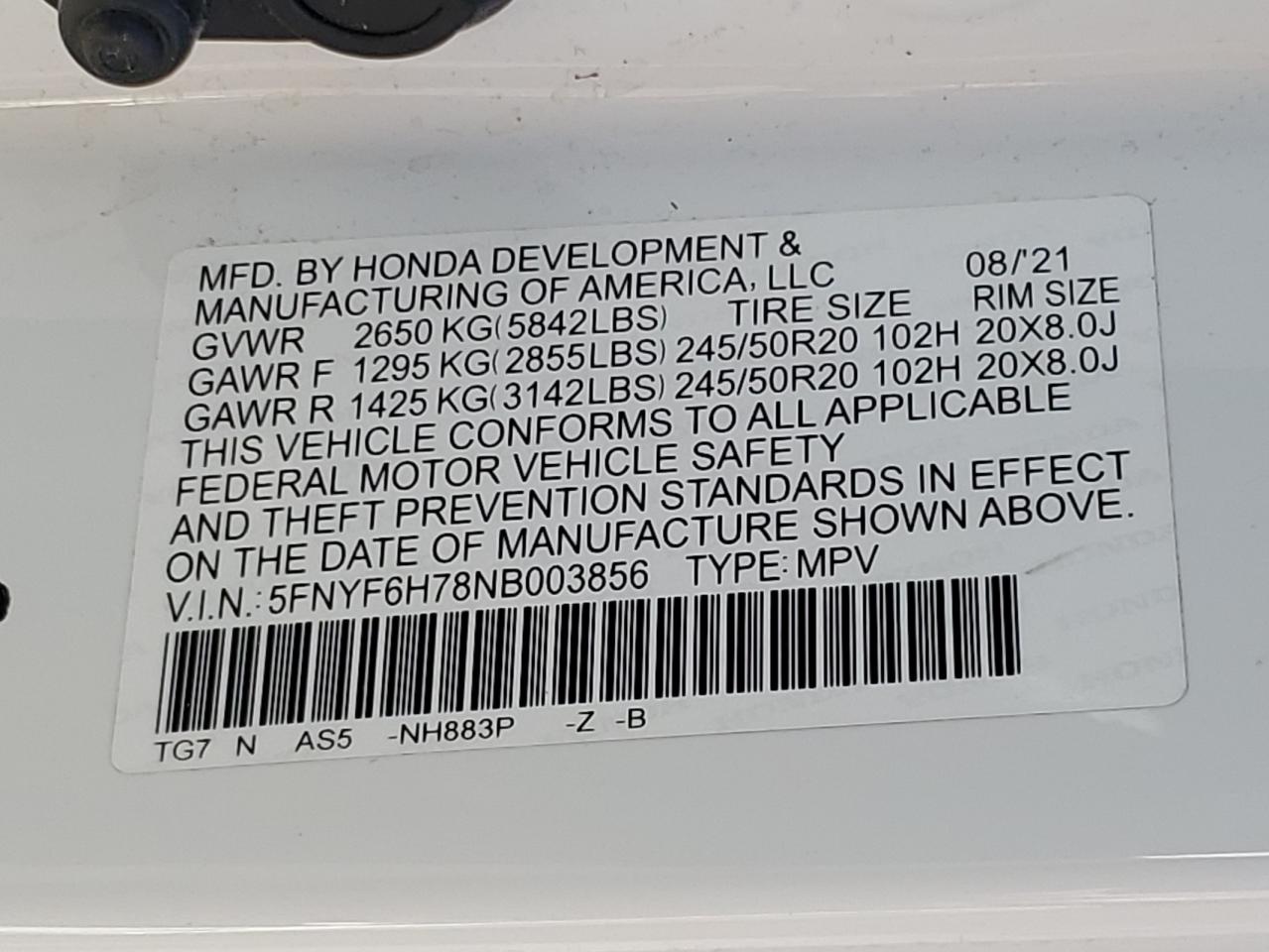 2022 Honda Pilot Black VIN: 5FNYF6H78NB003856 Lot: 87386895