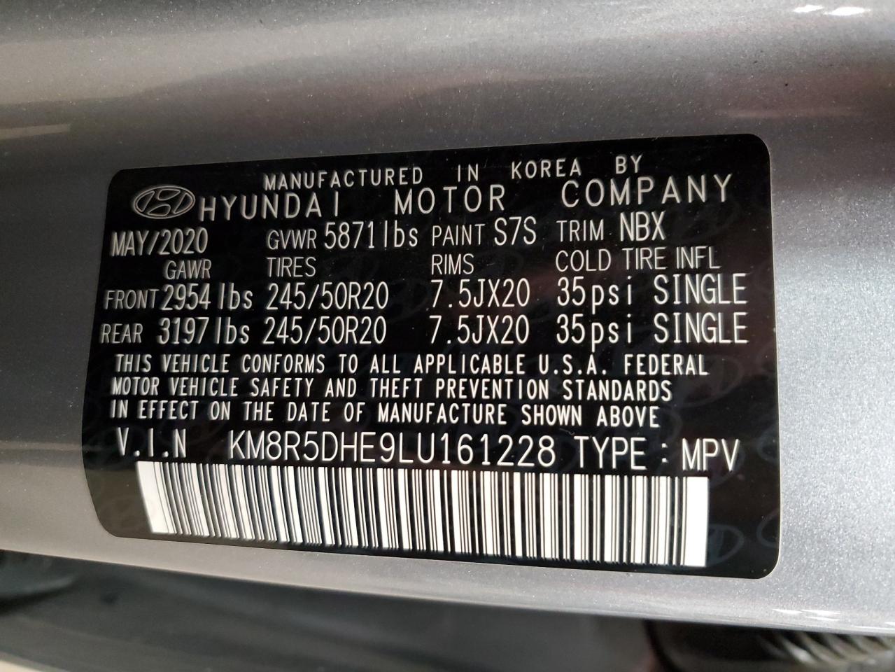 2020 Hyundai Palisade Limited VIN: KM8R5DHE9LU161228 Lot: 82380805