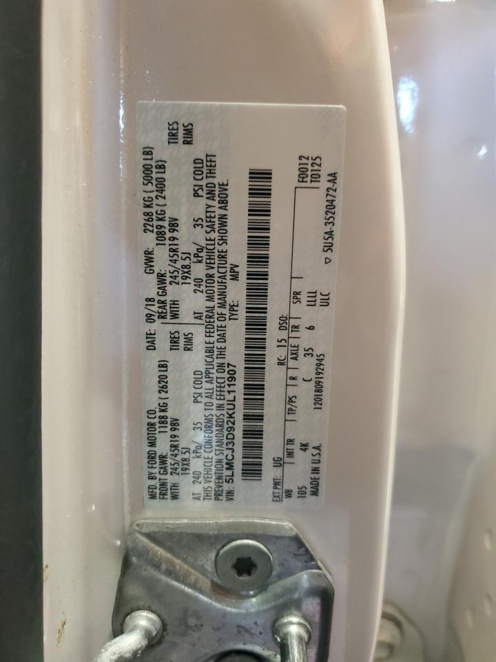 2019 Lincoln Mkc Reserve VIN: 5LMCJ3D92KUL11907 Lot: 86785655