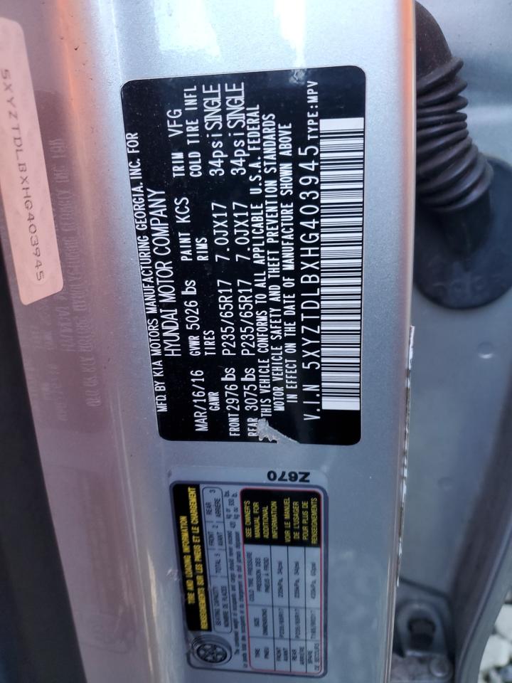 2017 Hyundai Santa Fe Sport VIN: 5XYZTDLBXHG403945 Lot: 82372095