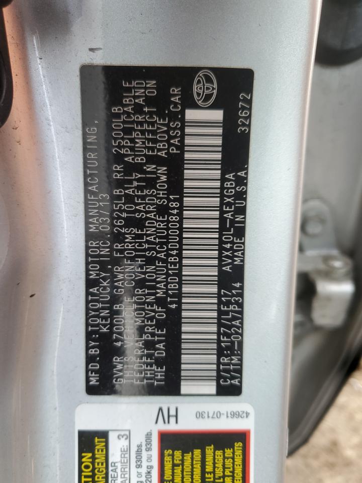 2013 Toyota Avalon Hybrid VIN: 4T1BD1EB4DU008481 Lot: 85300845