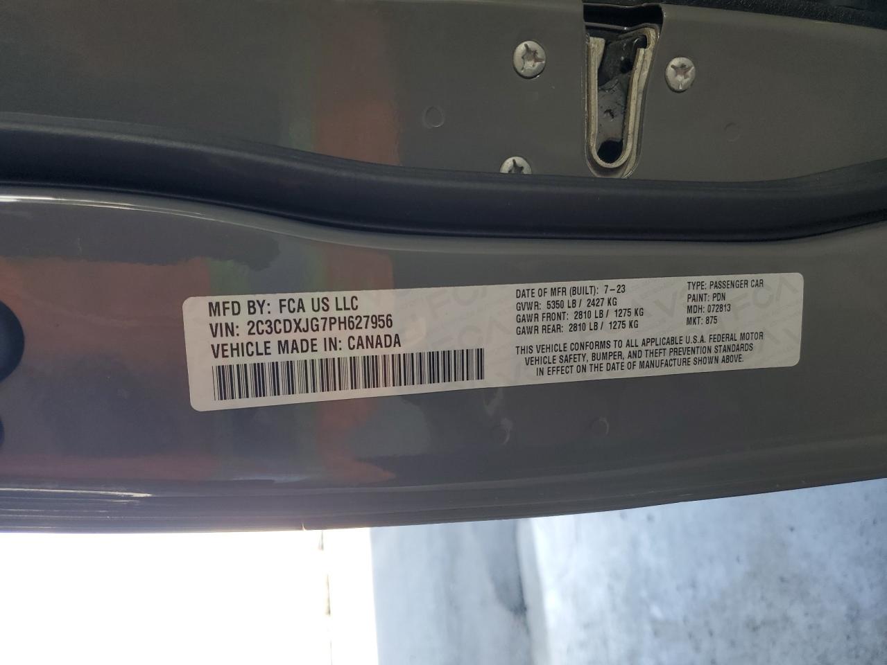 2023 Dodge Charger Sxt VIN: 2C3CDXJG7PH627956 Lot: 82349825