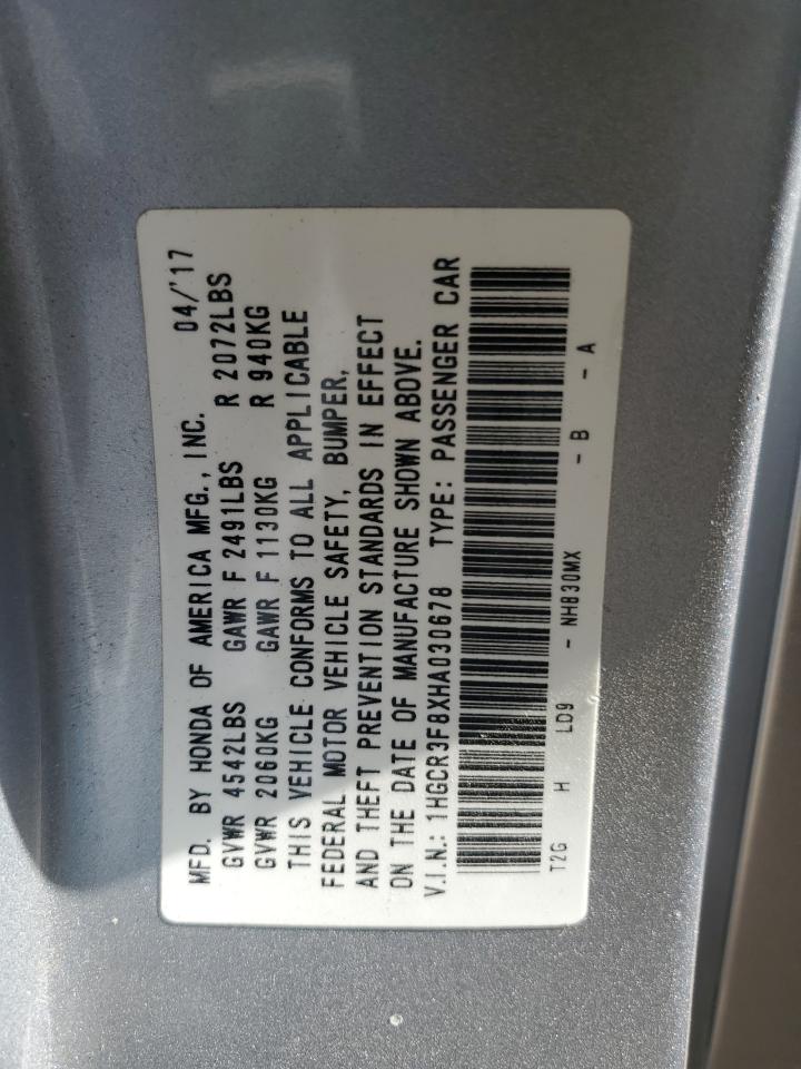 2017 Honda Accord Exl VIN: 1HGCR3F8XHA030678 Lot: 85942185