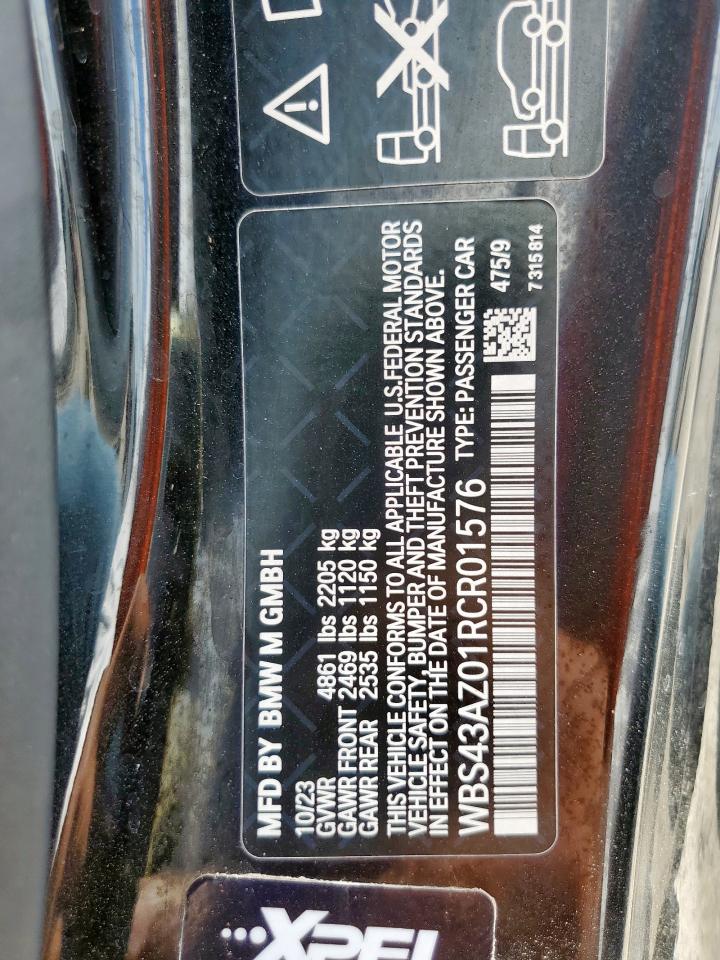 2024 BMW M4 Competition VIN: WBS43AZ01RCR01576 Lot: 71463475