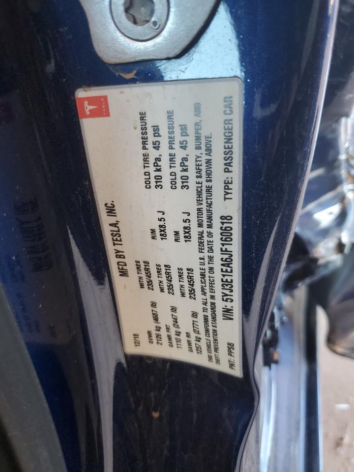 2018 Tesla Model 3 VIN: 5YJ3E1EA6JF160618 Lot: 84975585