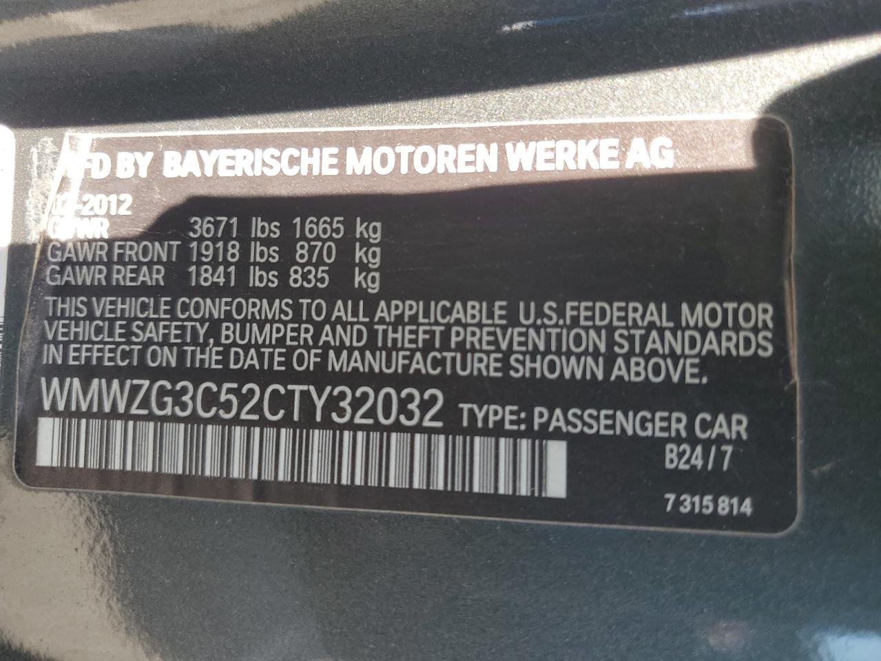 2012 Mini Cooper S Clubman VIN: WMWZG3C52CTY32032 Lot: 86485595