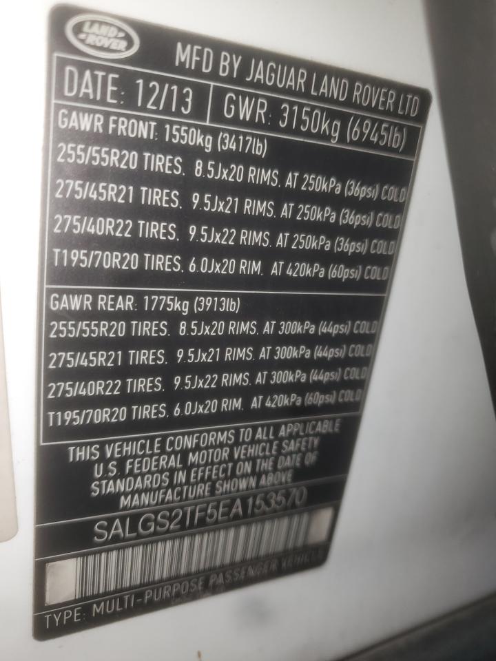 2014 Land Rover Range Rover Supercharged VIN: SALGS2TF5EA153570 Lot: 90357465