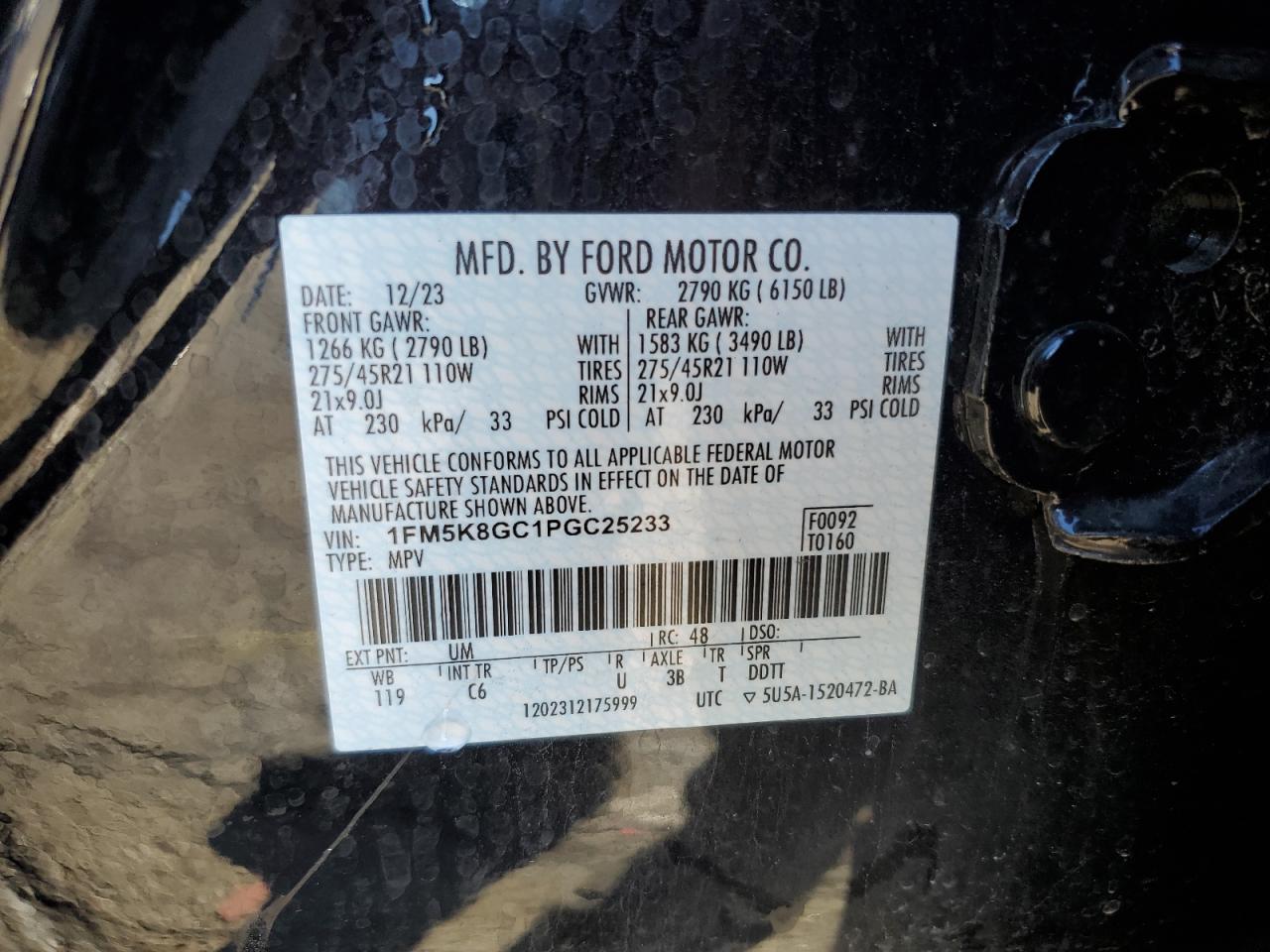 2023 Ford Explorer St VIN: 1FM5K8GC1PGC25233 Lot: 84919925