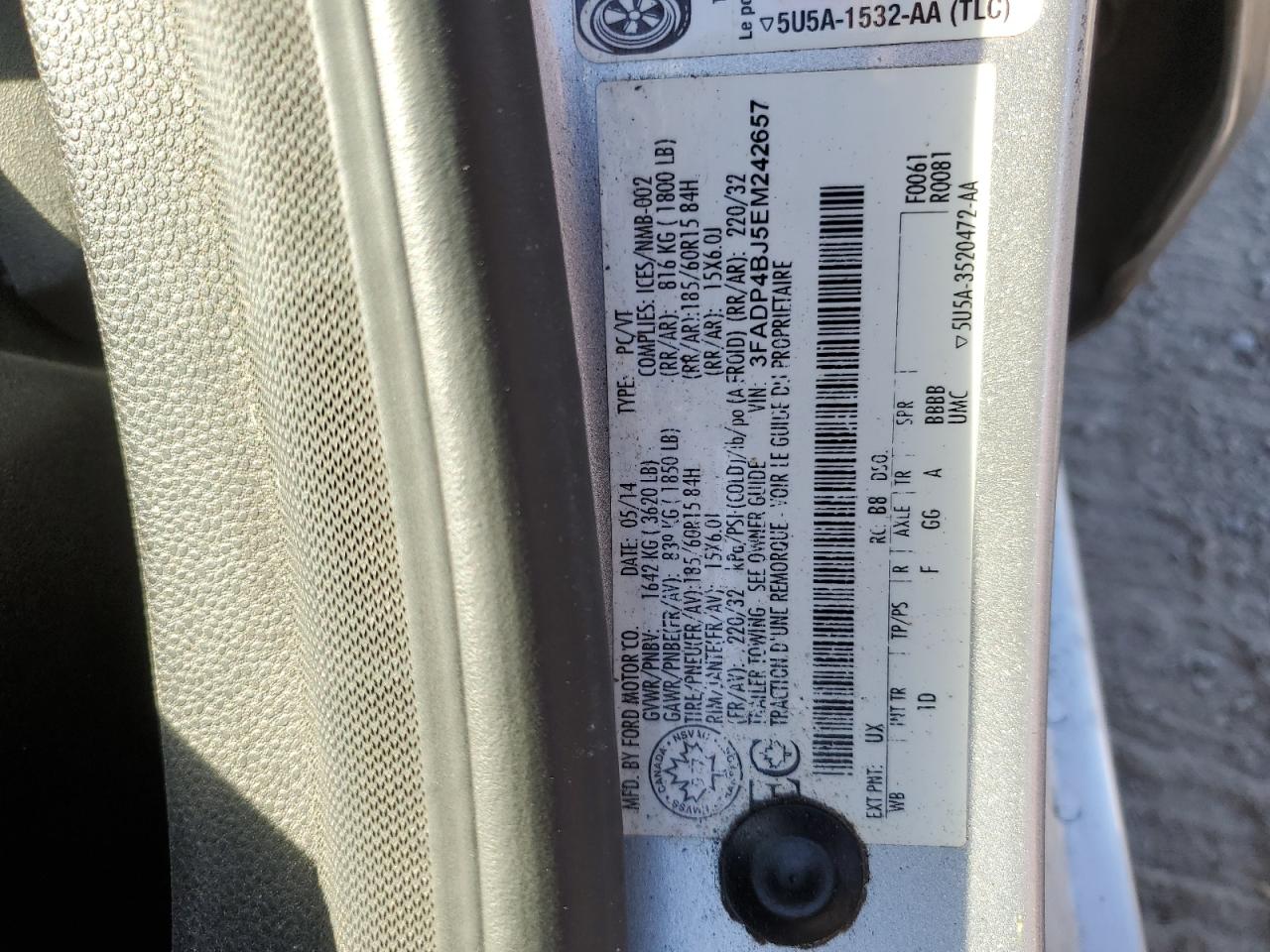 2014 Ford Fiesta Se VIN: 3FADP4BJ5EM242657 Lot: 68513045