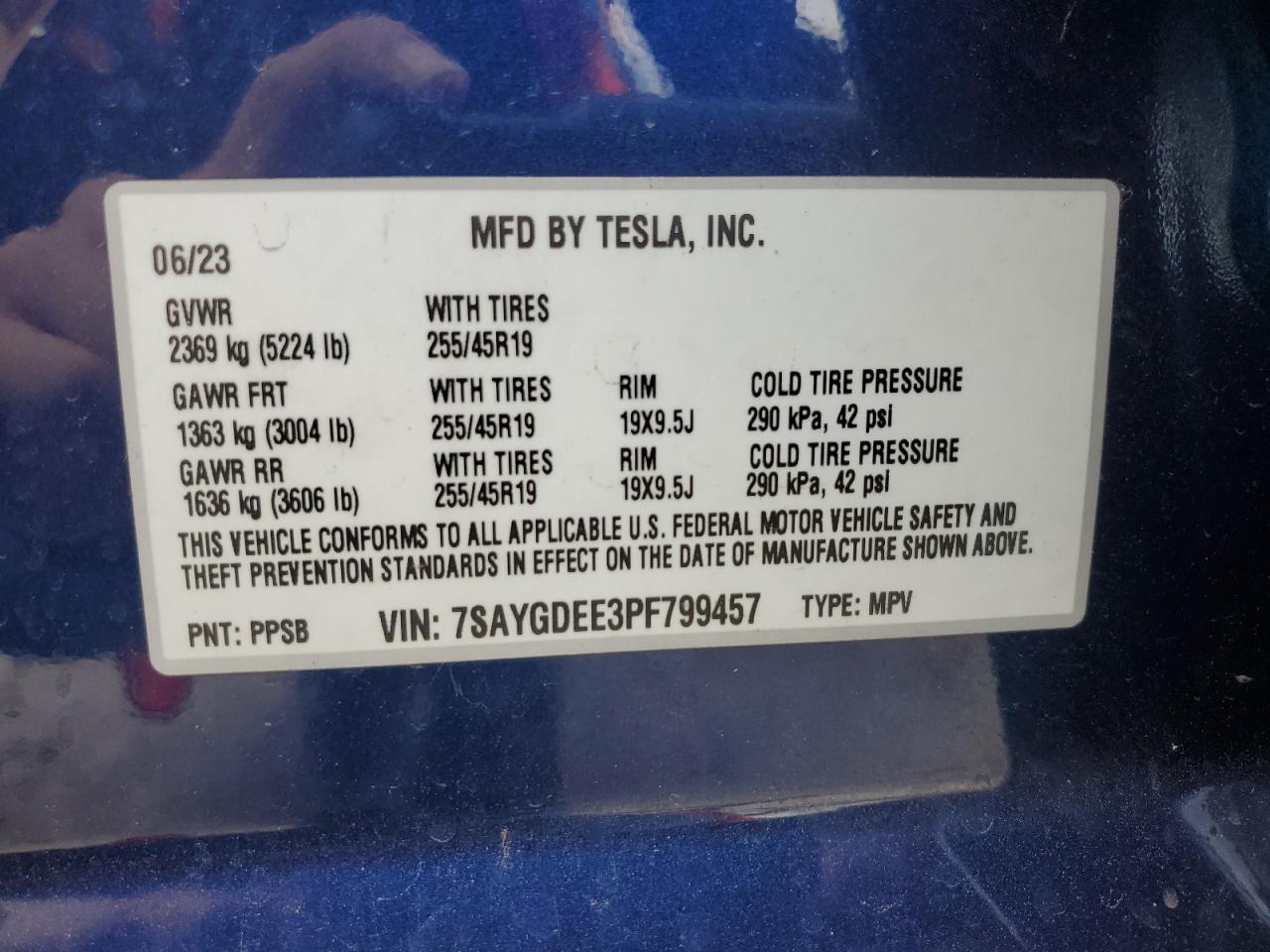 2023 Tesla Model Y VIN: 7SAYGDEE3PF799457 Lot: 82439205